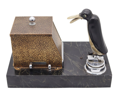 RONSON 1930 Pik A Cig Magic Penguin Lighter Cigarette Dispenser Desk Box