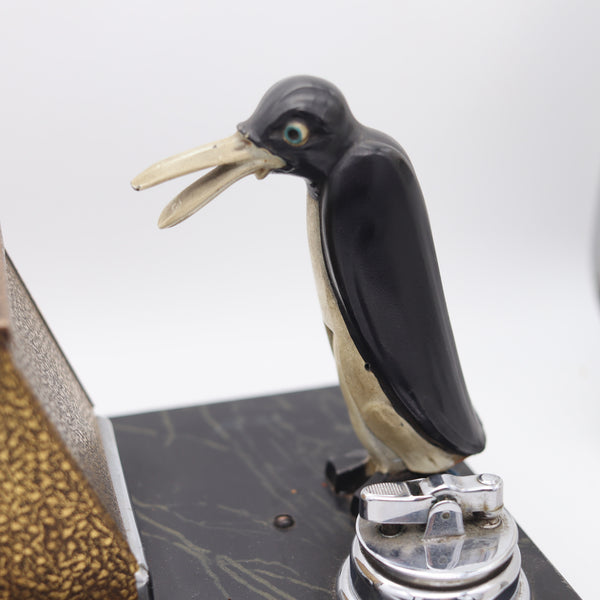 RONSON 1930 Pik A Cig Magic Penguin Lighter Cigarette Dispenser Desk Box