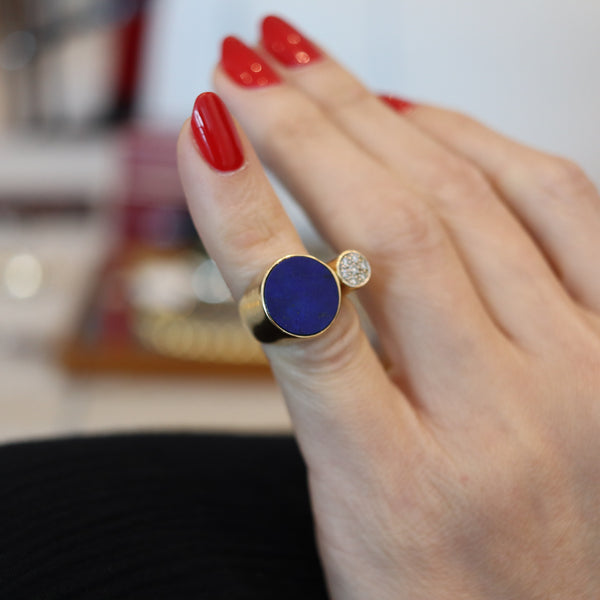 REINHOLD REILING 1970 Germany Modernist Ring In 18Kt Gold With Lapis & Diamonds