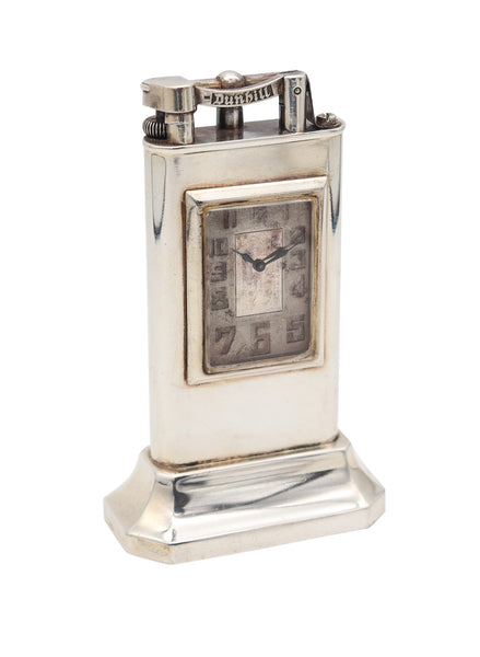 DUNHILL Paris 1930 Art Deco Petrol Desk Club Clock Lighter In Solid .925 Sterling Silver