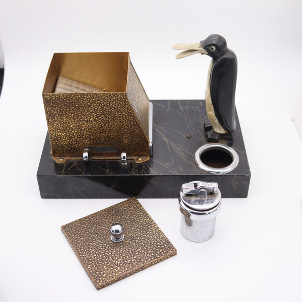 RONSON 1930 Pik A Cig Magic Penguin Lighter Cigarette Dispenser Desk Box