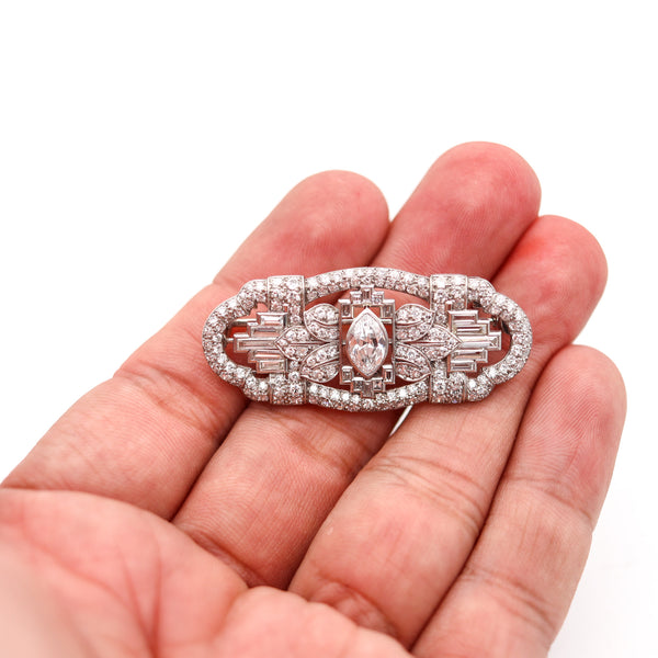 -Art Deco 1932 Convertible Pendant Brooch In Platinum With 3.97 Ctw In Diamonds