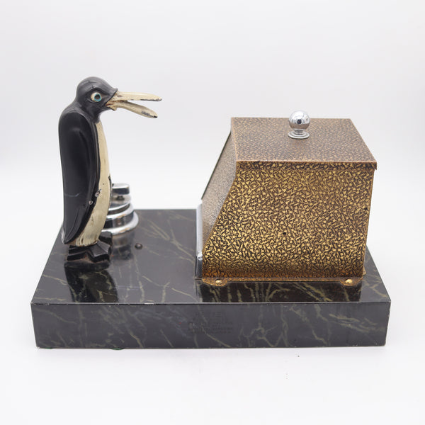 RONSON 1930 Pik A Cig Magic Penguin Lighter Cigarette Dispenser Desk Box