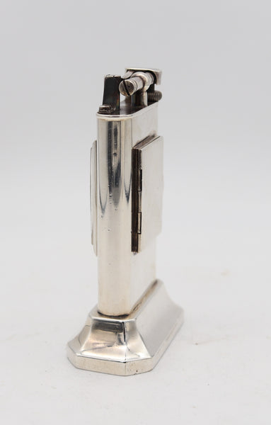 DUNHILL Paris 1930 Art Deco Petrol Desk Club Clock Lighter In Solid .925 Sterling Silver