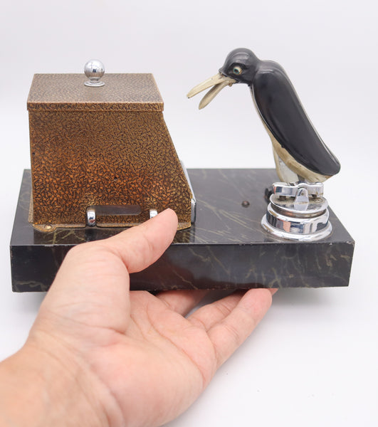 RONSON 1930 Pik A Cig Magic Penguin Lighter Cigarette Dispenser Desk Box