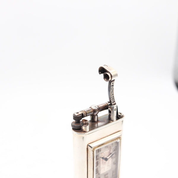 DUNHILL Paris 1930 Art Deco Petrol Desk Club Clock Lighter In Solid .925 Sterling Silver