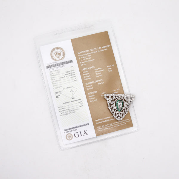 -Art Deco 1930 Pendant Brooch In Platinum With 5.01 Ctw In Diamonds And Emeralds