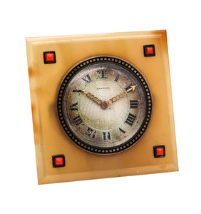-Cartier Paris 1925 Art Deco Enamel Desk Clock In 18Kt Gold Agate And Coral