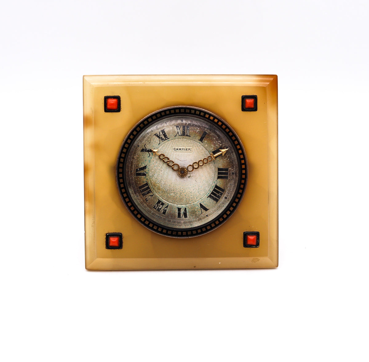 -Cartier Paris 1925 Art Deco Enamel Desk Clock In 18Kt Gold Agate And ...