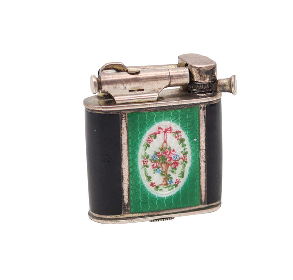 FOSTER & BAILEY 1927 Art Deco Enameled Sterling Lighter With Lever Mechanism