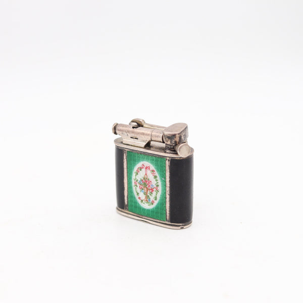 FOSTER & BAILEY 1927 Art Deco Enameled Sterling Lighter With Lever Mechanism