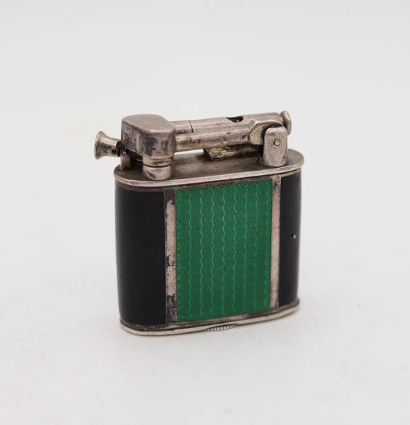 FOSTER & BAILEY 1927 Art Deco Enameled Sterling Lighter With Lever Mechanism