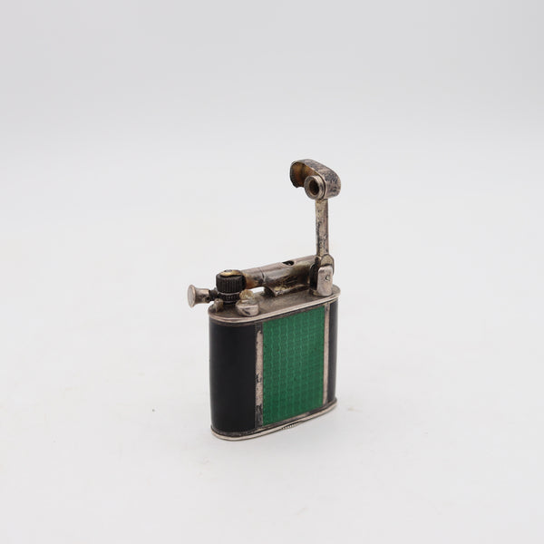 FOSTER & BAILEY 1927 Art Deco Enameled Sterling Lighter With Lever Mechanism