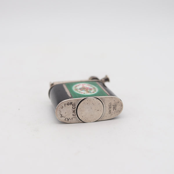 FOSTER & BAILEY 1927 Art Deco Enameled Sterling Lighter With Lever Mechanism