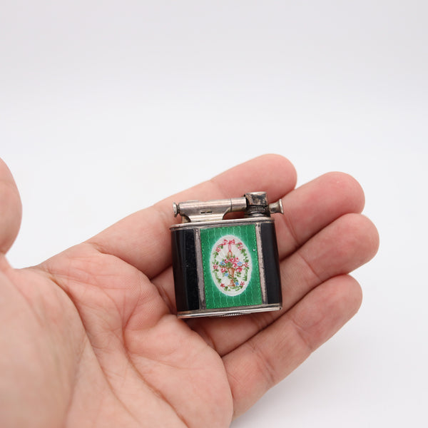 FOSTER & BAILEY 1927 Art Deco Enameled Sterling Lighter With Lever Mechanism