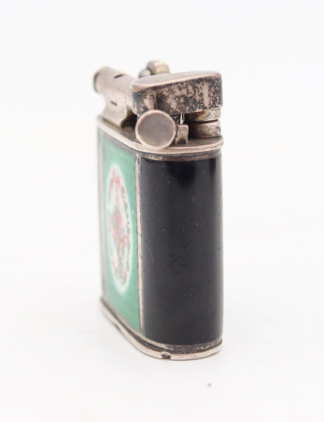 FOSTER & BAILEY 1927 Art Deco Enameled Sterling Lighter With Lever Mechanism