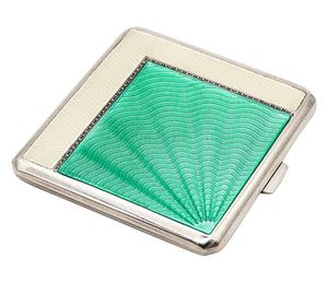 DEAKIN & FRANCIS 1935 Birmingham Guilloche Green Enamel Box In .925 Sterling