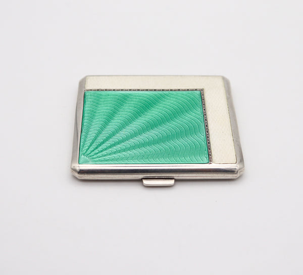 DEAKIN & FRANCIS 1935 Birmingham Guilloche Green Enamel Box In .925 Sterling