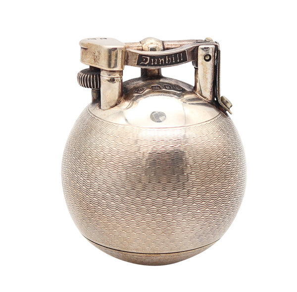 DUNHILL 1929 Ball Petrol Desk Lighter In Solid .925 Sterling Silver With Guilloche