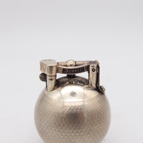 DUNHILL 1929 Ball Petrol Desk Lighter In Solid .925 Sterling Silver With Guilloche