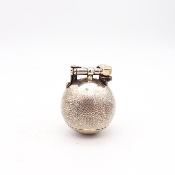 DUNHILL 1929 Ball Petrol Desk Lighter In Solid .925 Sterling Silver With Guilloche