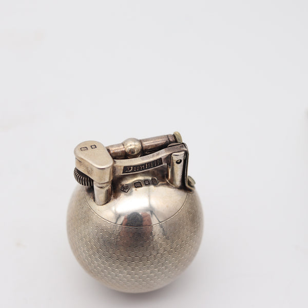 DUNHILL 1929 Ball Petrol Desk Lighter In Solid .925 Sterling Silver With Guilloche