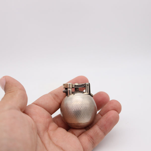 DUNHILL 1929 Ball Petrol Desk Lighter In Solid .925 Sterling Silver With Guilloche