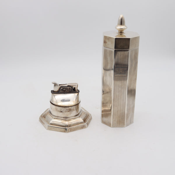 EVANS 1930 Art-Deco Skyscraper Desk Lighter Cigarettes Case In .925 Sterling