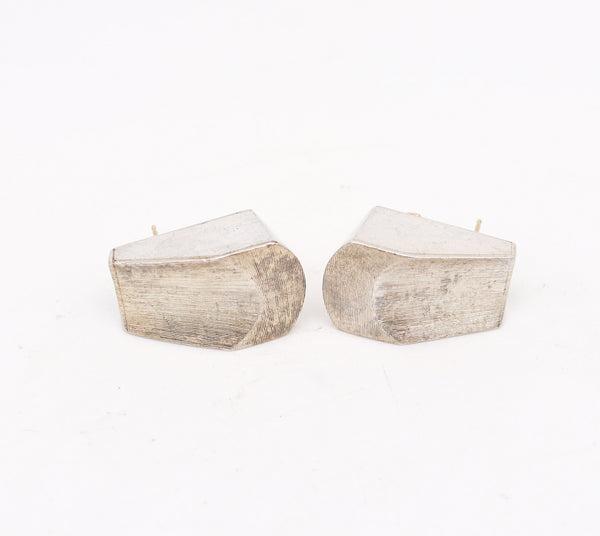ANTONIO PINEDA 1950 Modernist Geometric Clips Earrings In Solid .970 Silver
