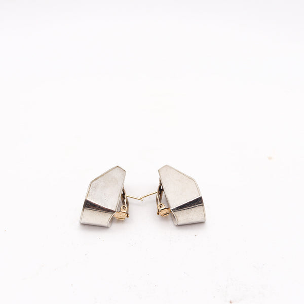 ANTONIO PINEDA 1950 Modernist Geometric Clips Earrings In Solid .970 Silver