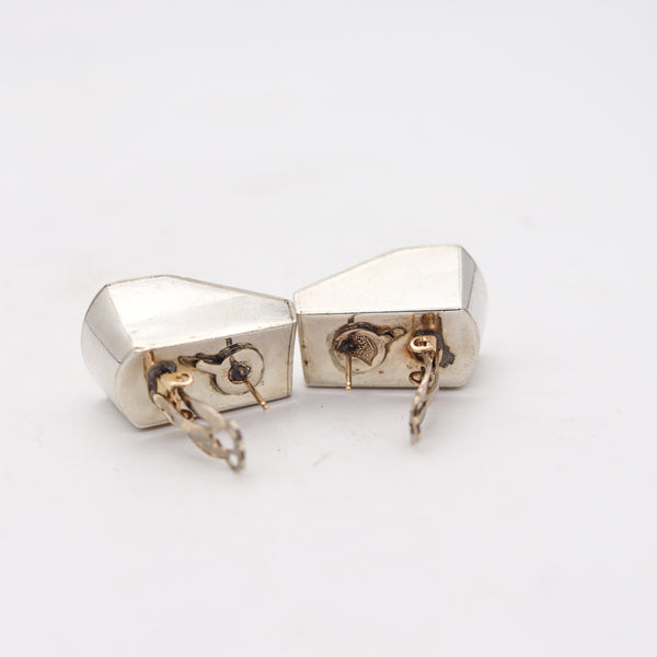 ANTONIO PINEDA 1950 Modernist Geometric Clips Earrings In Solid .970 Silver