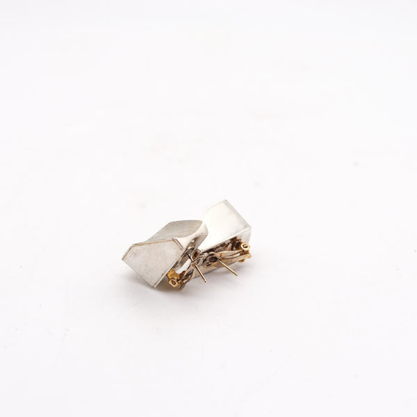 ANTONIO PINEDA 1950 Modernist Geometric Clips Earrings In Solid .970 Silver