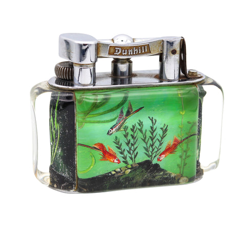 Alfred Dunhill 1949 Standard Aquarium Lift Arm Petrol Lighter In Perspex Lucite And Steel
