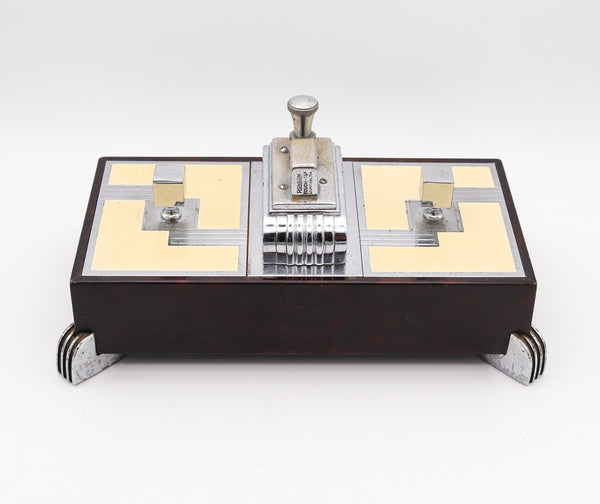 RONSON 1935 Machine Age Brown Lacquer Desk Double Box Touch Tip Lighter