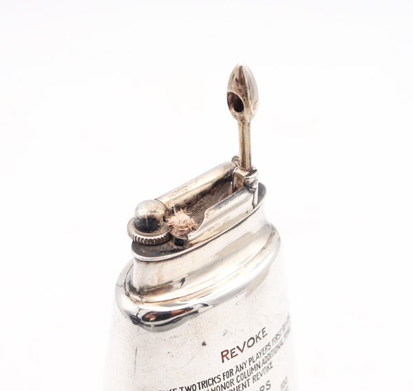 CLARK 1928 Desk Petrol Lighter With Bridge Game In .925 Sterling Silver & Enamel