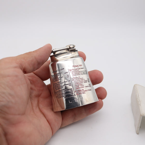 CLARK 1928 Desk Petrol Lighter With Bridge Game In .925 Sterling Silver & Enamel