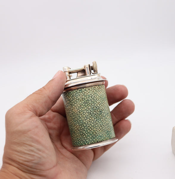 THE CLASSIC Birmingham 1928 Desk Petrol Roller Lighter In Silver & Shagreen