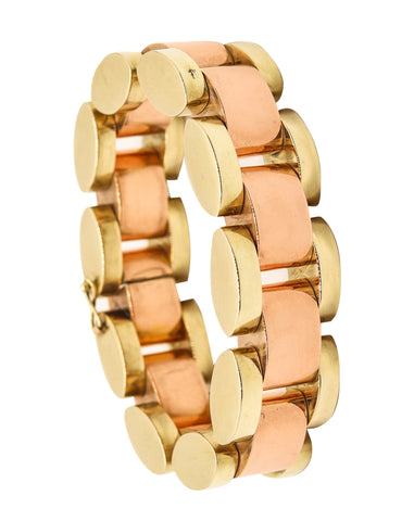 CARTIER 1930 Art-Deco Tank-Tracks Bracelet In 14Kt Yellow & Rose Gold