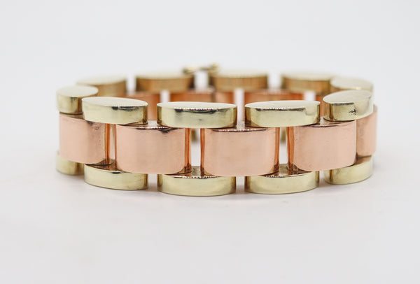 CARTIER 1930 Art-Deco Tank-Tracks Bracelet In 14Kt Yellow & Rose Gold