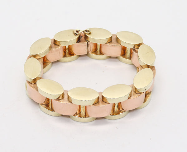 CARTIER 1930 Art-Deco Tank-Tracks Bracelet In 14Kt Yellow & Rose Gold