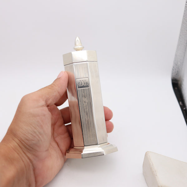 EVANS 1930 Art-Deco Skyscraper Desk Lighter Cigarettes Case In .925 Sterling
