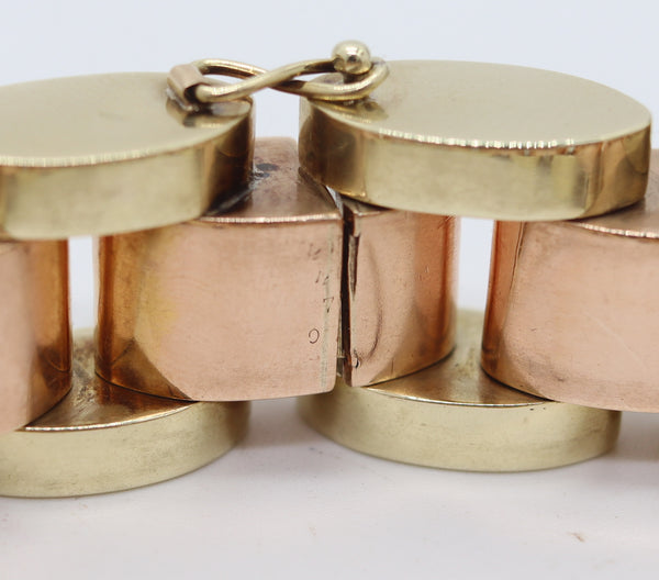 CARTIER 1930 Art-Deco Tank-Tracks Bracelet In 14Kt Yellow & Rose Gold