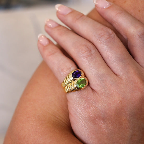 -Bvlgari Roma Doppio Ring In 18Kt Yellow Gold With Tourmaline And Amethyst