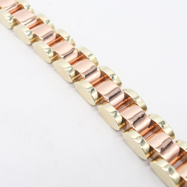 CARTIER 1930 Art-Deco Tank-Tracks Bracelet In 14Kt Yellow & Rose Gold