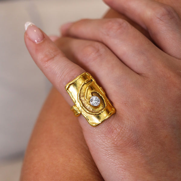 -Jean Mahie Paris 1980 Abstract Sculptural Ring In 22Kt Gold With 0.60 Cts Diamond