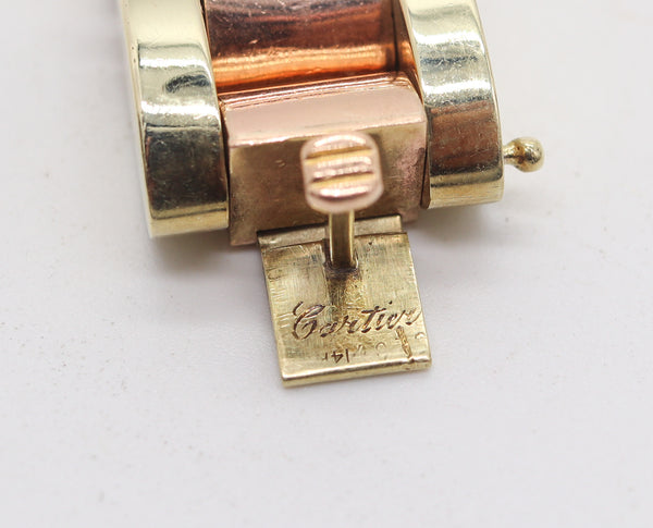CARTIER 1930 Art-Deco Tank-Tracks Bracelet In 14Kt Yellow & Rose Gold