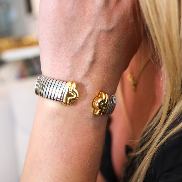 -Bvlgari Roma Parentesi Tubogas Flexible Bracelet In 18Kt Yellow Gold And Steel