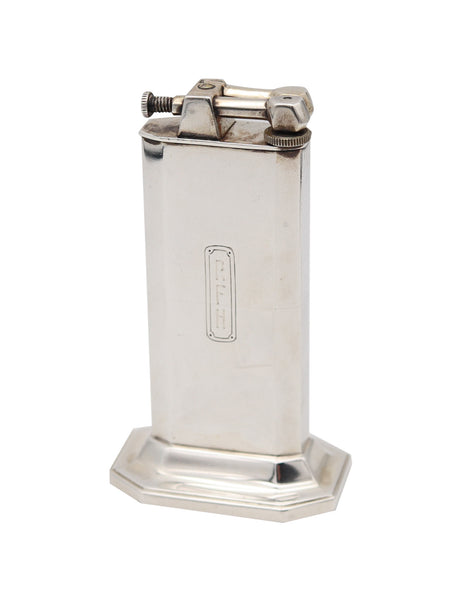 CLARK 1929 Art-Deco Deluxe Desk Petrol Lighter In Polished .925 Sterling Silver