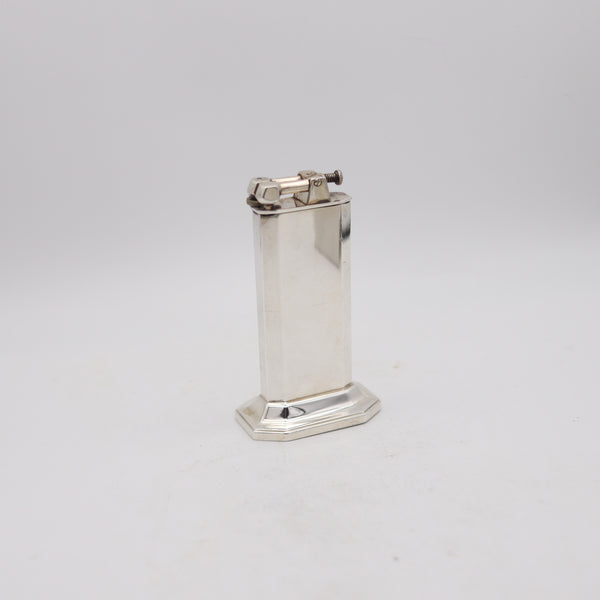 CLARK 1929 Art-Deco Deluxe Desk Petrol Lighter In Polished .925 Sterling Silver