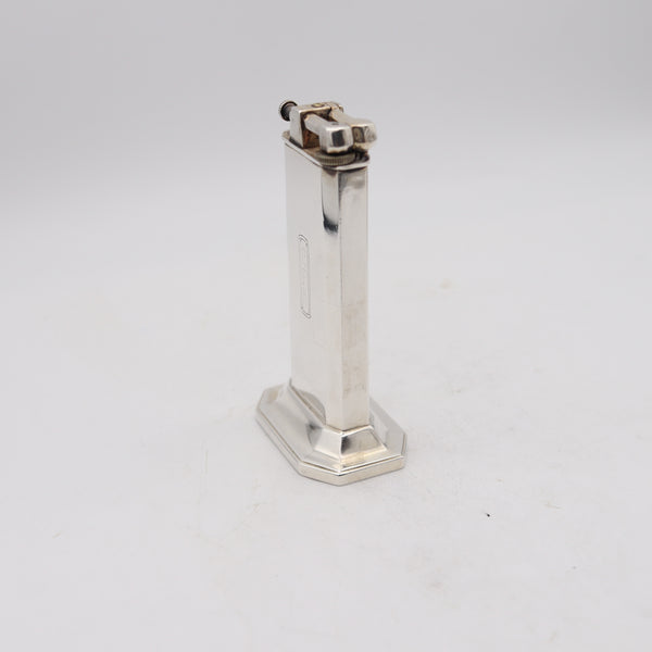CLARK 1929 Art-Deco Deluxe Desk Petrol Lighter In Polished .925 Sterling Silver